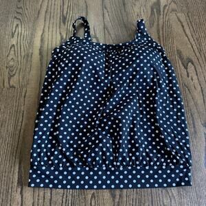 Lands End Womens Black White Polka Dot Banded Tankini Swim Suit Top Size 8 DD